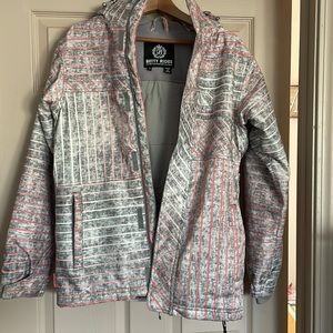 Women’s Betty Rides Snowboard Jacket, Gray with Pink Stripes, Size S